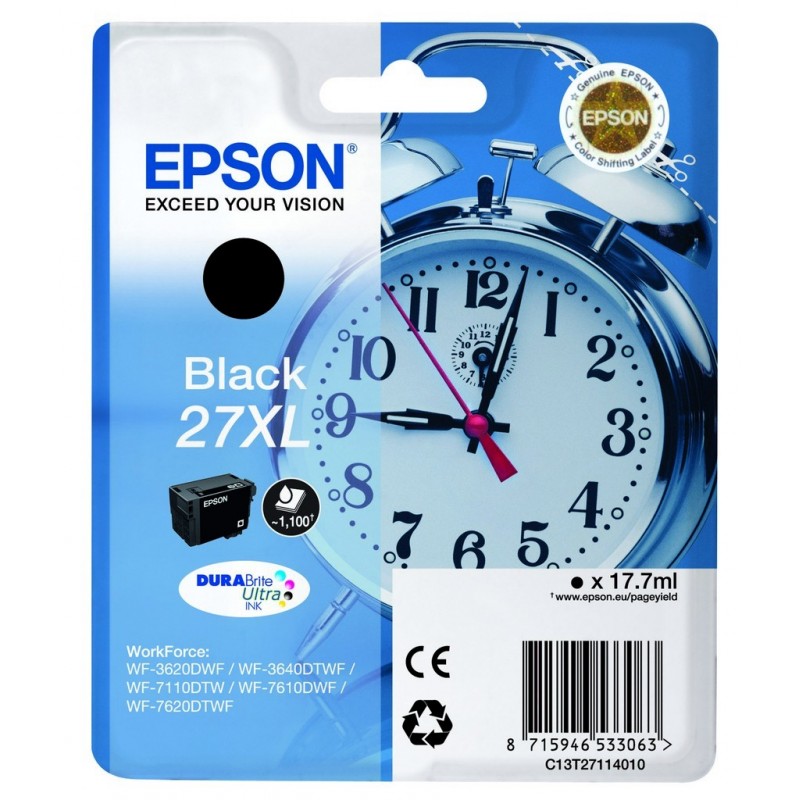 Epson 27XL - Negro - original - blíster - cartucho de tinta - para WorkForce WF-3620DWF, WF-3640DTWF C13T27114010