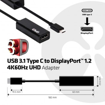 ADAPTADOR CLUB 3D USB 3.1 TIPO C A DISPLAYPORT 1.2 UHD ACTIVE CAC-1507