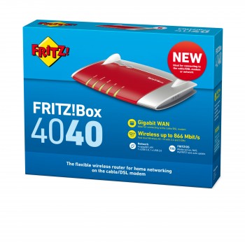 FRITZ BY AVM FRITZ!Box 4040 cableado 4 puertos RJ-45 10,1000 Rojo, Plata 20002767