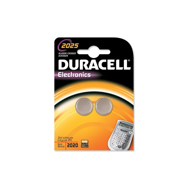 Duracell DL2025B2, Litio, Botón moneda, 3 V, 2 pieza(s), Gris, 22 mm