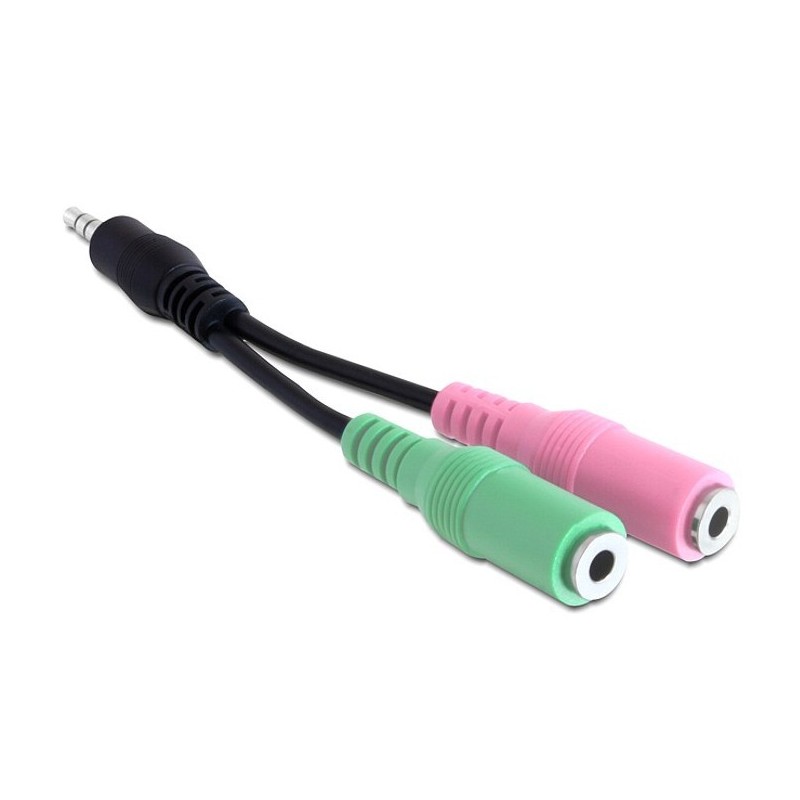 ADAPTADOR DELOCK 65344 - 2xJACK ESTEREO HEMBRA (AURICULAR+MICROFONO) 3 PINES A 1xJACK ESTEREO MACHO 