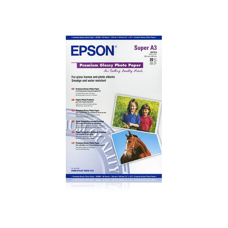 Epson Premium - Papel - papel de fotografía satinado - Super B (330 x 483 mm) - 255 g m2 - 20 piezas C13S041316