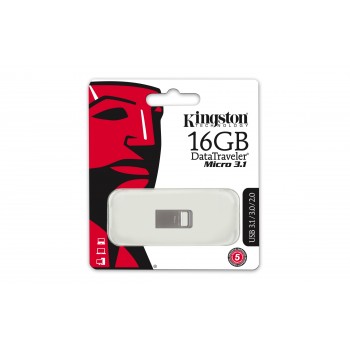 Kingston Technology DataTraveler Micro 3.1 16GB, 16 GB, USB tipo A, 3.0 (3.1 Gen 1), Sin tapa, Metál DTMC3 16GB