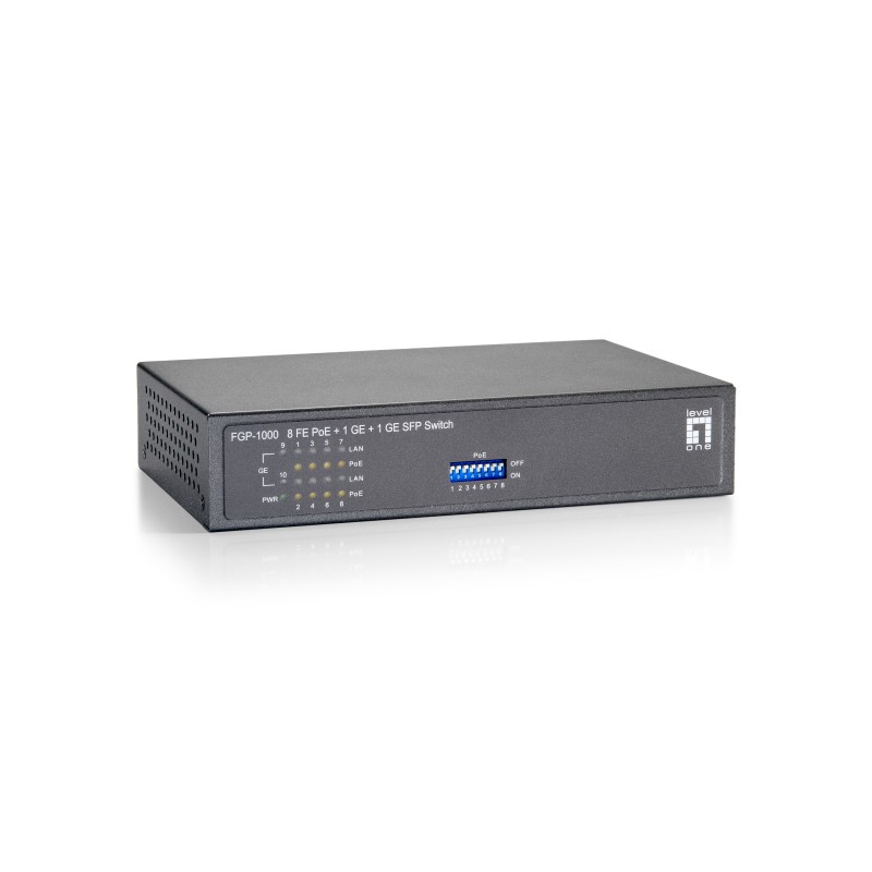 Switch Fast Ethernet PoE de 10 puertos, 1 Port Gigabit, 1 Port Gigabit SFP, 120W, 9 PoE Outputs FGP-1000