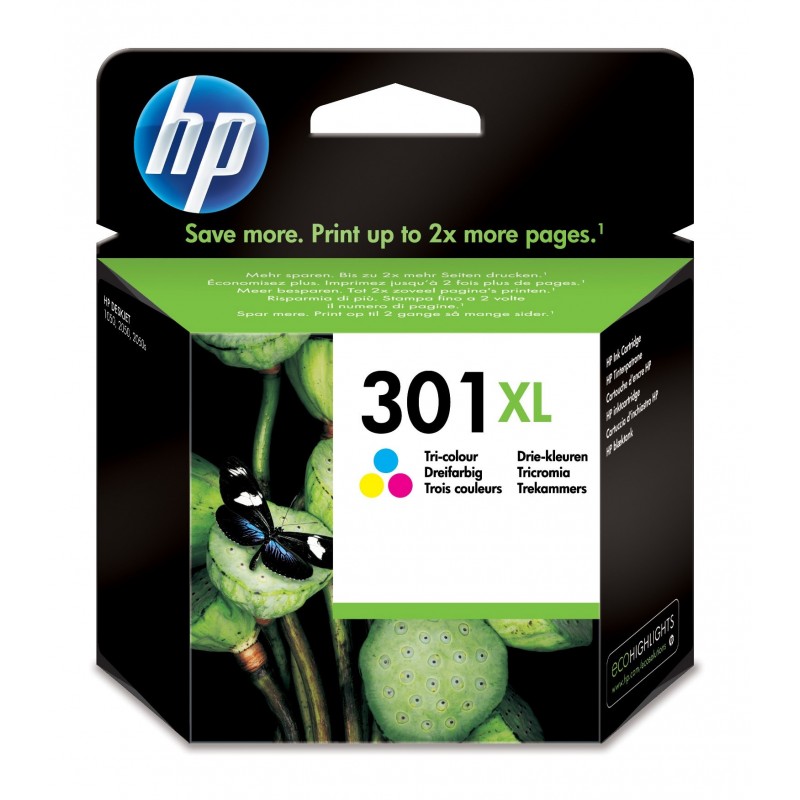 Cartucho de tinta original HP 301XL de alta capacidad Tri-color CH564EE