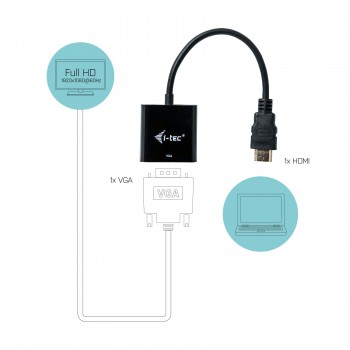 i-tec HDMI2VGAADA, HDMI, VGA, Macho Hembra, 0,15 m, Negro