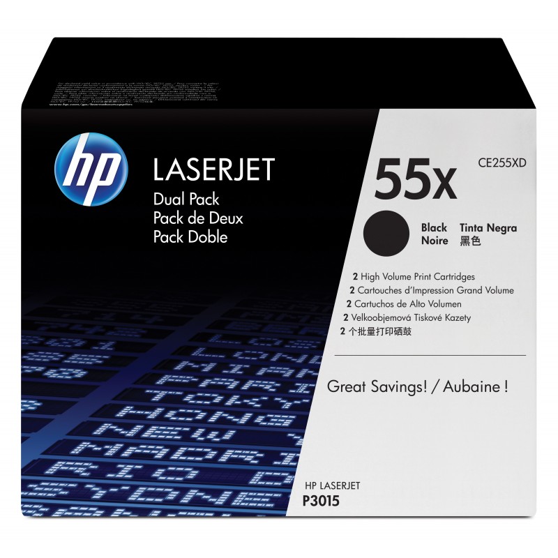 Pack de ahorro de 2 cartuchos de tóner original LaserJet 55X de alta capacidad negro CE255XD