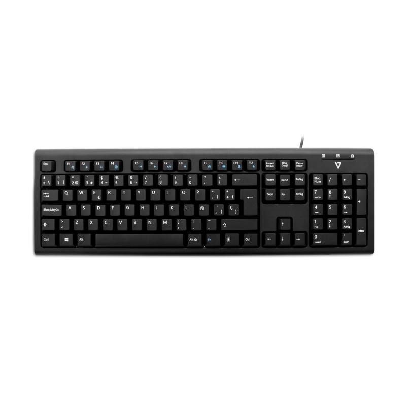 V7 Teclado USB con cable y adaptador PS2 – ES, Estándar, Alámbrico, USB, Interruptor mecánico, QWERT KU200ES