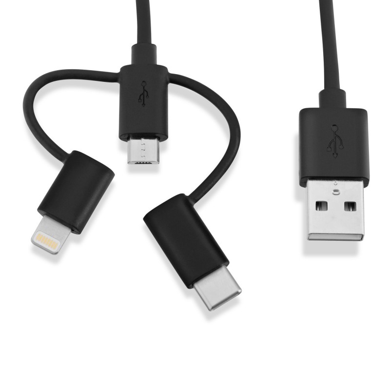 V7 1M Lightning Micro-USB USB-C 3 in 1 Cable - Negro, 73 mm, 140 mm, 28 mm, 316 g LTCMUSB1M-BLK-1E