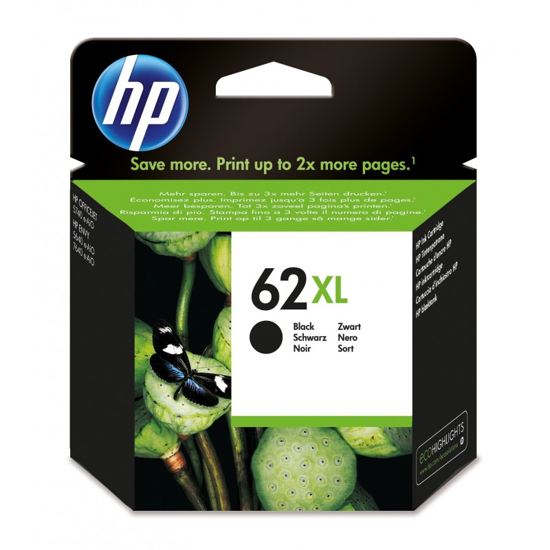 HP Cartucho de tinta original 62XL de alta capacidad negro, Negro, HP, ENVY 5640 e-AiO, ENVY 7640 e- C2P05AEUUS