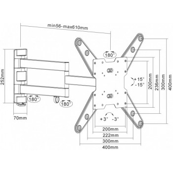 SOPORTE PARED EQUIP 650105 - PARA PANTALLAS PLANAS 23 55" (58.4 139.7CM) - VESA 200X200   300X300   