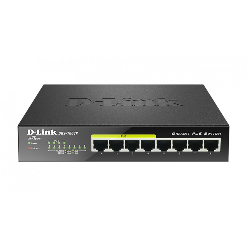 D-Link DGS-1008P 8 puertos RJ-45 10 100 1000 Mbps Negro DGS-1008P