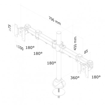 Newstar FPMA-D960DG, 20 kg, 25,4 cm (10"), 68,6 cm (27"), 75 x 75 mm, 100 x 100 mm, 1 cm