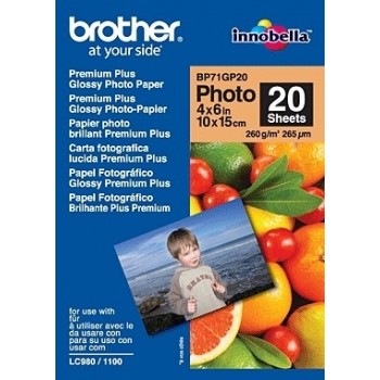 Brother BP71GP20 Premium Glossy Photo Paper, 260 g m², Blanco, 20 hojas, 102 x 152 mm
