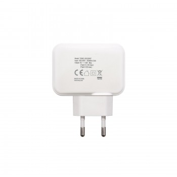 TooQ Cargador de Pared doble puerto USB-C + USB A, 27W, Interior, Corriente alterna, 5 V, Blanco TQWC-2SC02WT