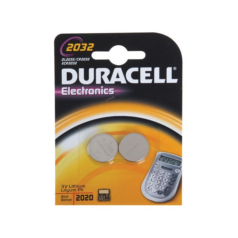 Duracell DL2032B2, Litio, Botón moneda, 3 V, 2 pieza(s), Gris, 22 mm