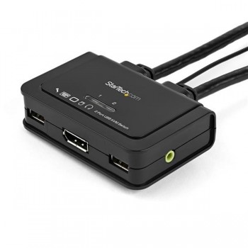 StarTech.com Conmutador Switch KVM 2 puertos DisplayPort DP USB Audio con Cables Integrados - 1080p  SV211DPUA