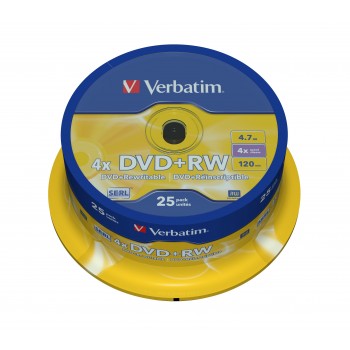 Verbatim - 25 x DVD+RW - 4.7 GB 4x - plateado mate - eje - soportes de almacenamiento 43489