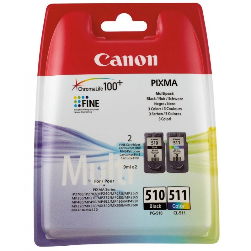 Canon PG-510 CL-511 Multi Pack Negro, Cian, Magenta, Amarillo 2970B010