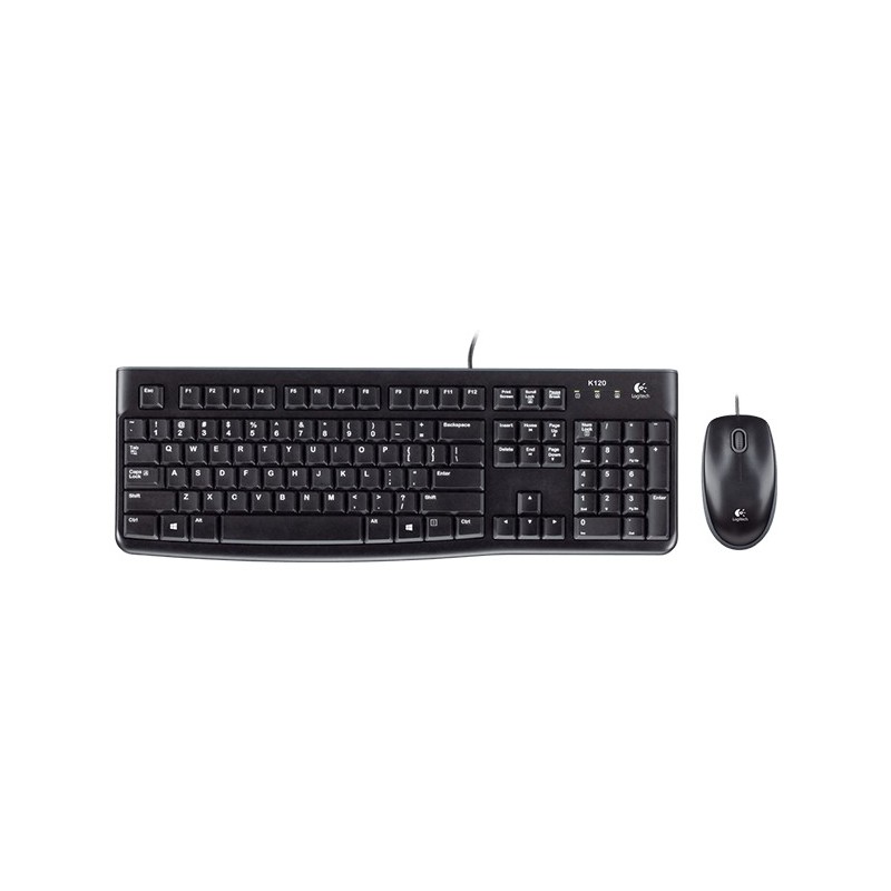 Logitech MK120, Alámbrico, USB, QWERTY, Negro, Ratón incluido 920-002543