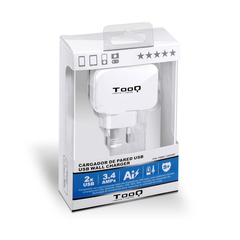 TooQ TQWC-1S02WT Cargador de pared 2 USB Blanco