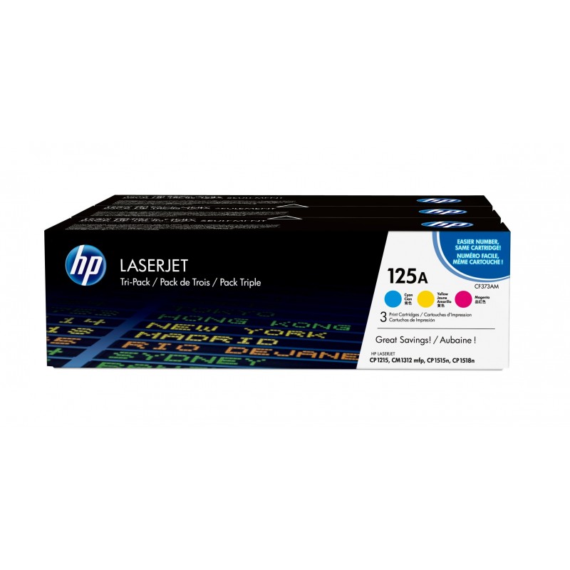 Pack de 3 cartuchos de tinta originales HP 125A amarillo magenta cian CF373AM