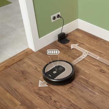 iRobot Roomba 966, Sin bolsa, Negro, Plata, Alrededor, 0,6 L, Auto, Mancha, Alfombra, Linóleo, Azule R966040