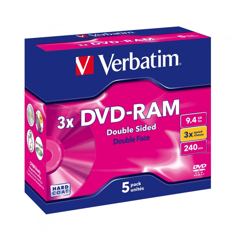 DVD Regrabables Verbatim 43493 - DVD-RAM - 9,40 GB - 5 Paquete(s) Caja Jewel - 120mm
