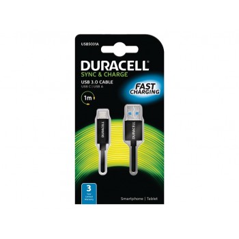 CABLE DURACELL - CONECTORES USB TIPO-C A USB 3.0 - 1 METRO - COLOR NEGRO USB5031A
