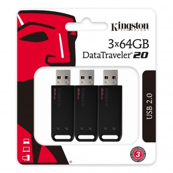 Kingston DataTraveler DT20 - 64 GB USB tipo A 2.0 Negro PACK X3 DT20 64GB-3P