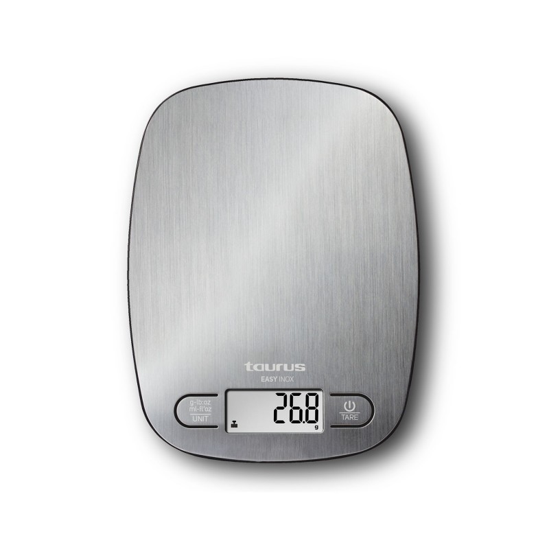 Taurus Easy Inox, Báscula electrónica de cocina, 5 kg, 1 g, Acero inoxidable, Acero inoxidable, Mesa 990719000