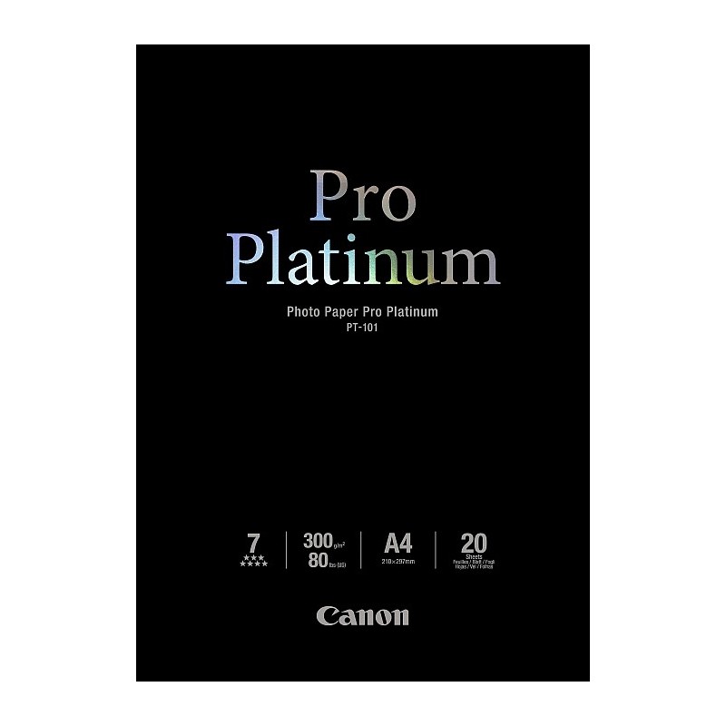 Canon Photo Paper Pro Platinum - Papel fotográfico brillante - A4 (210 x 297 mm) - 300 g m2 - 20 hoj 2768B016