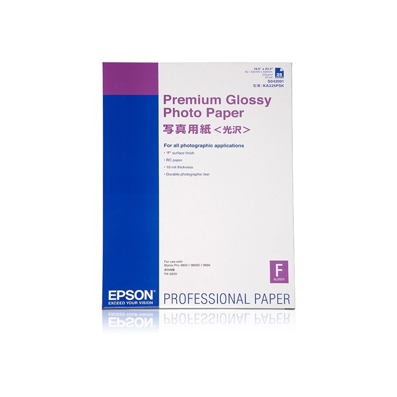 Epson Premium Glossy Photo Paper - Papel de fotografía satinado - A2 (420 x 594 mm) - 25 hoja(s) C13S042091