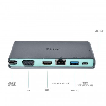 i-tec USB-C Travel replicador de puertos, Alámbrico, USB 3.0 (3.1 Gen 1) Type-C, USB Tipo C, 10,100, C31TRAVELDOCKPD
