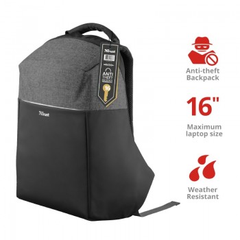 Trust 23083 mochila Poliéster Negro   Gris