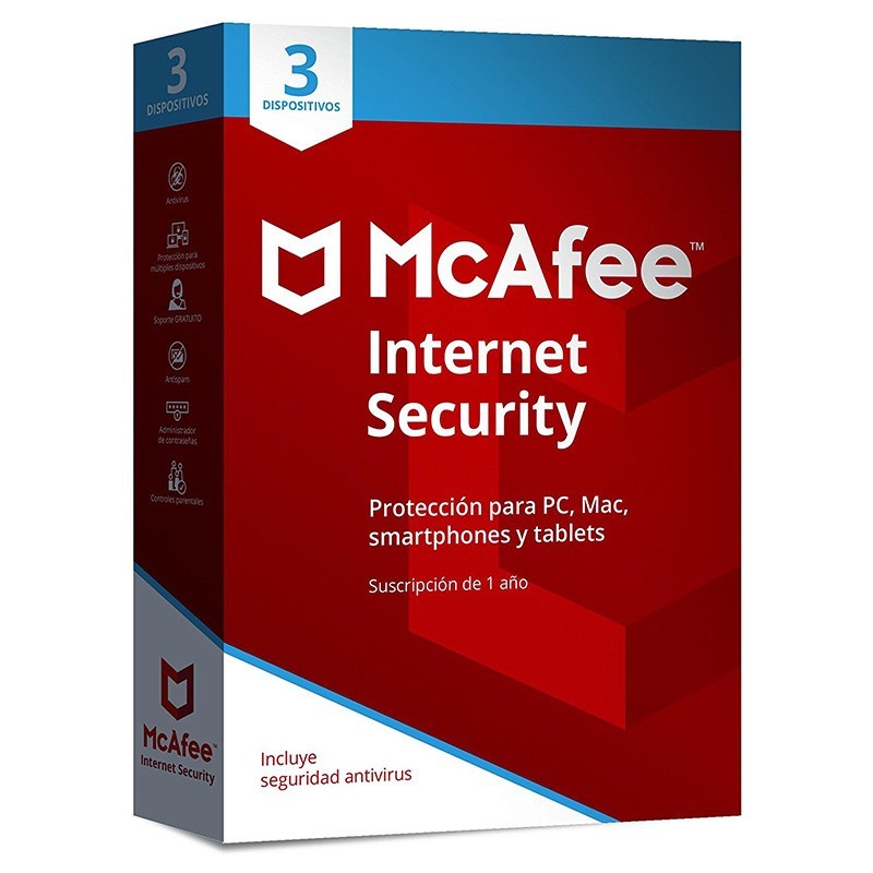 McAfee ANTIVIRUS INTERNET SECURITY 2019 3 DISPOSITIVOS, 3 licencia(s), 1 año(s), Base license, Sopor MIS00SNR3RAA