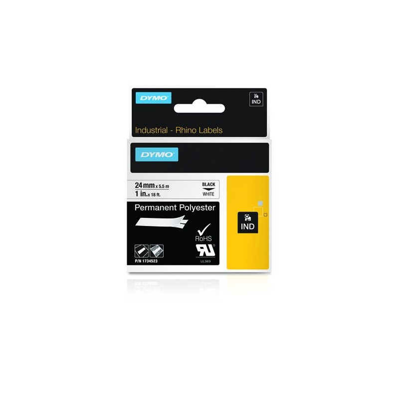 DYMO Poliéster Permanente IND, Negro sobre blanco, Multicolor, Poliéster, -40 - 150 ºC, UL 969, DYMO 1734523