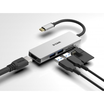 D-Link DUB-M530 - USB 3.0 (3.1 Gen 1) Type-C Aluminio, Negro