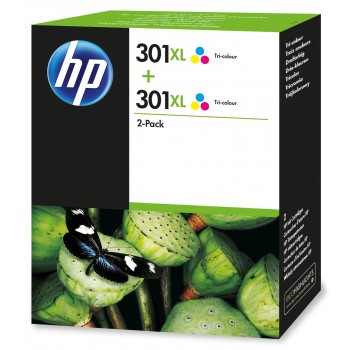 Pack de ahorro de 2 cartuchos de tinta original HP 301XL de alta capacidad tri-color tri-color D8J46AE