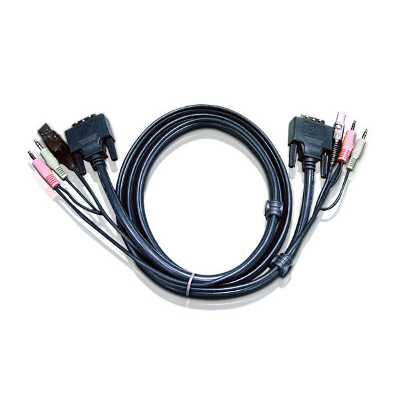 Aten 6ft USB DVI-D Single Link, USB, USB, DVI-D, DVI-D (M), USB A (M), 2 x 3.5mm Jack, DVI-D (M), US 2L-7D02U