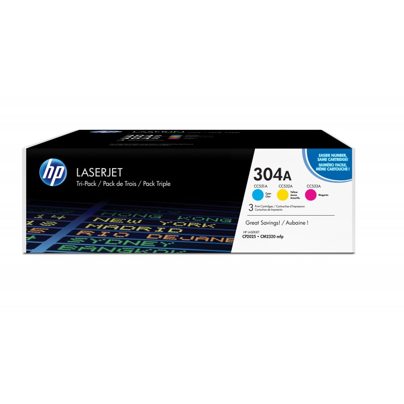 Pack de 3 cartuchos de tinta originales HP 304A amarillo magenta cian CF372AM