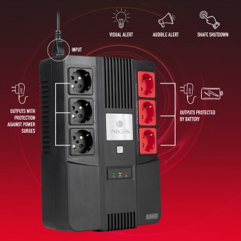 NGS UPSCHRONUS-0052 - UPS - En espera (Fuera de línea) o Standby (Offline) 600 VA 350 W 6 salidas AC FORTRESSBUNKER