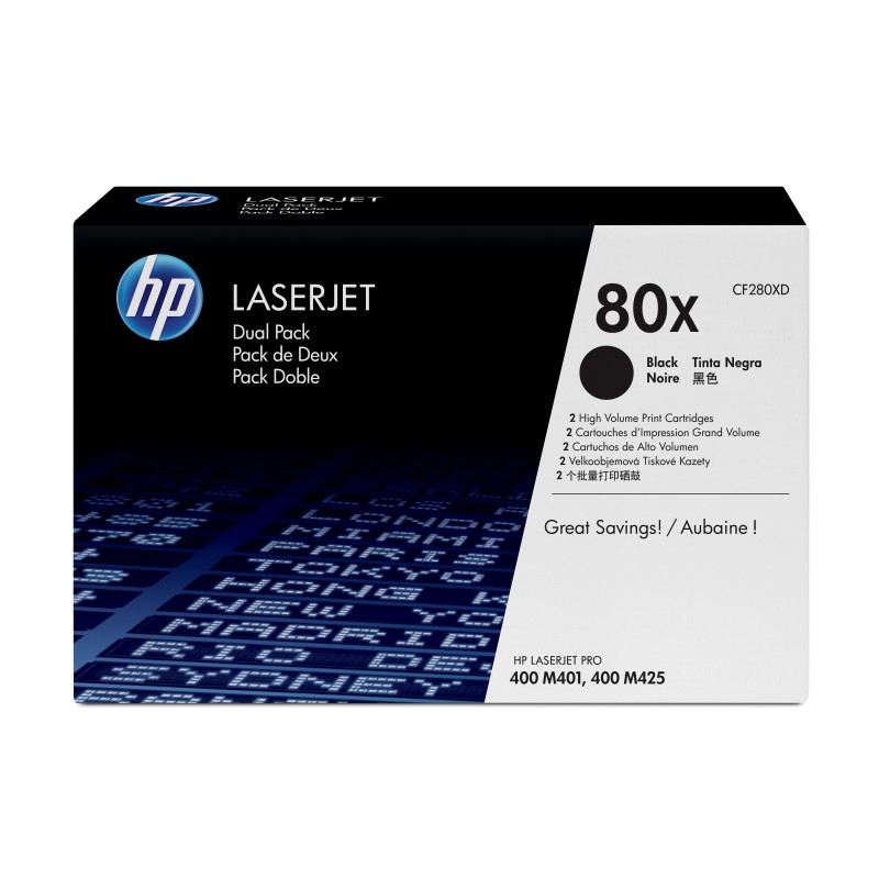 Cartucho original de toner negro de alto rendimiento HP 80X LaserJet CF280XD