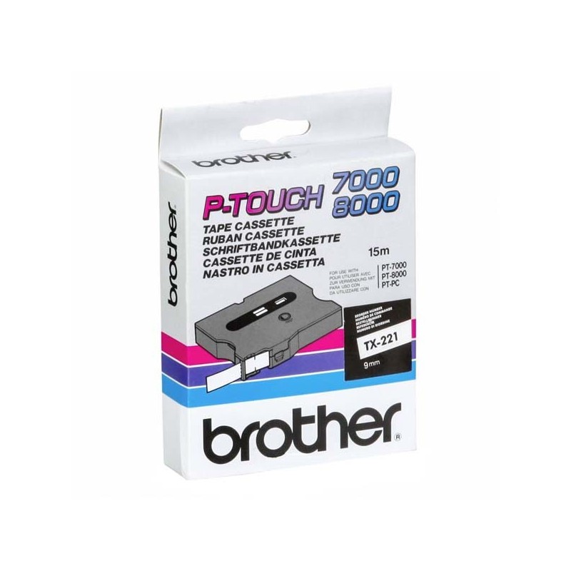 Brother TX-221 cinta para impresora de etiquetas Negro sobre blanco TX221