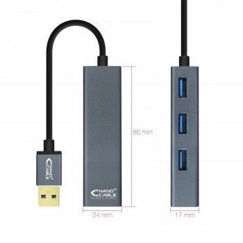 Nanocable USB 3.0 4xUSB3.0. USB-A M-USB 3.0 H, Gris, 10 cm 10.16.4402