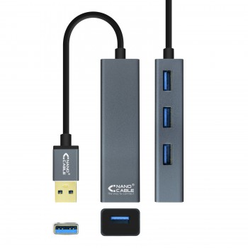 Nanocable USB 3.0 4xUSB3.0. USB-A M-USB 3.0 H, Gris, 10 cm 10.16.4402