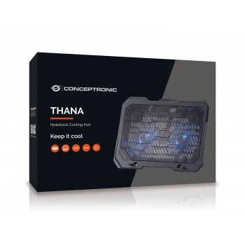 Conceptronic Thana 01B, 39,6 cm (15.6"), 2 pieza(s), 12,5 cm, 1000 RPM, Negro, Plancha, De plástico THANA01B