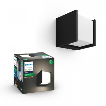 Philips Hue Fuzo - Aplique exterior negro - luz blanca cálida regulable - Abierto Cuadrado 8718696170625
