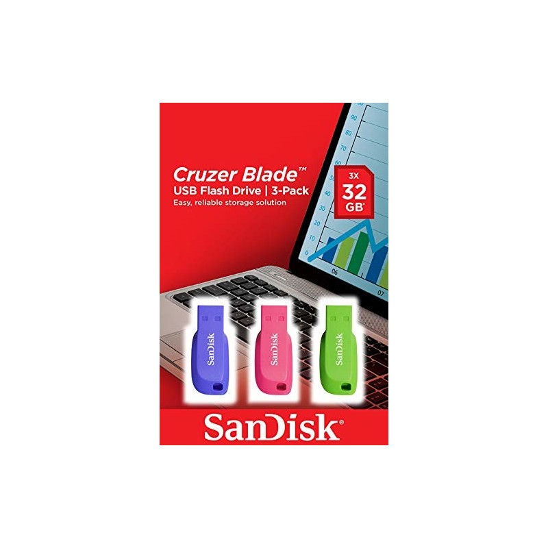 Sandisk Cruzer Blade 3x 32GB Azul, Verde, Rosa SDCZ50C-032G-B46T
