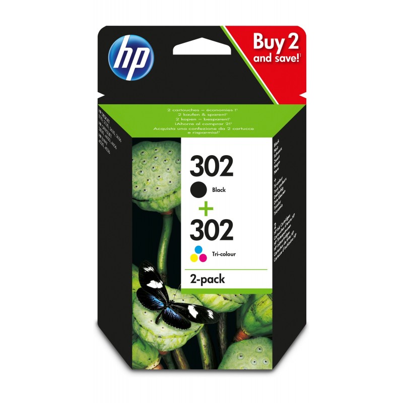 HP Paquete de ahorro de 2 cartuchos de tinta original 302 negro tricolor, HP, X4D37AE, Negro, Cian,  X4D37AE301